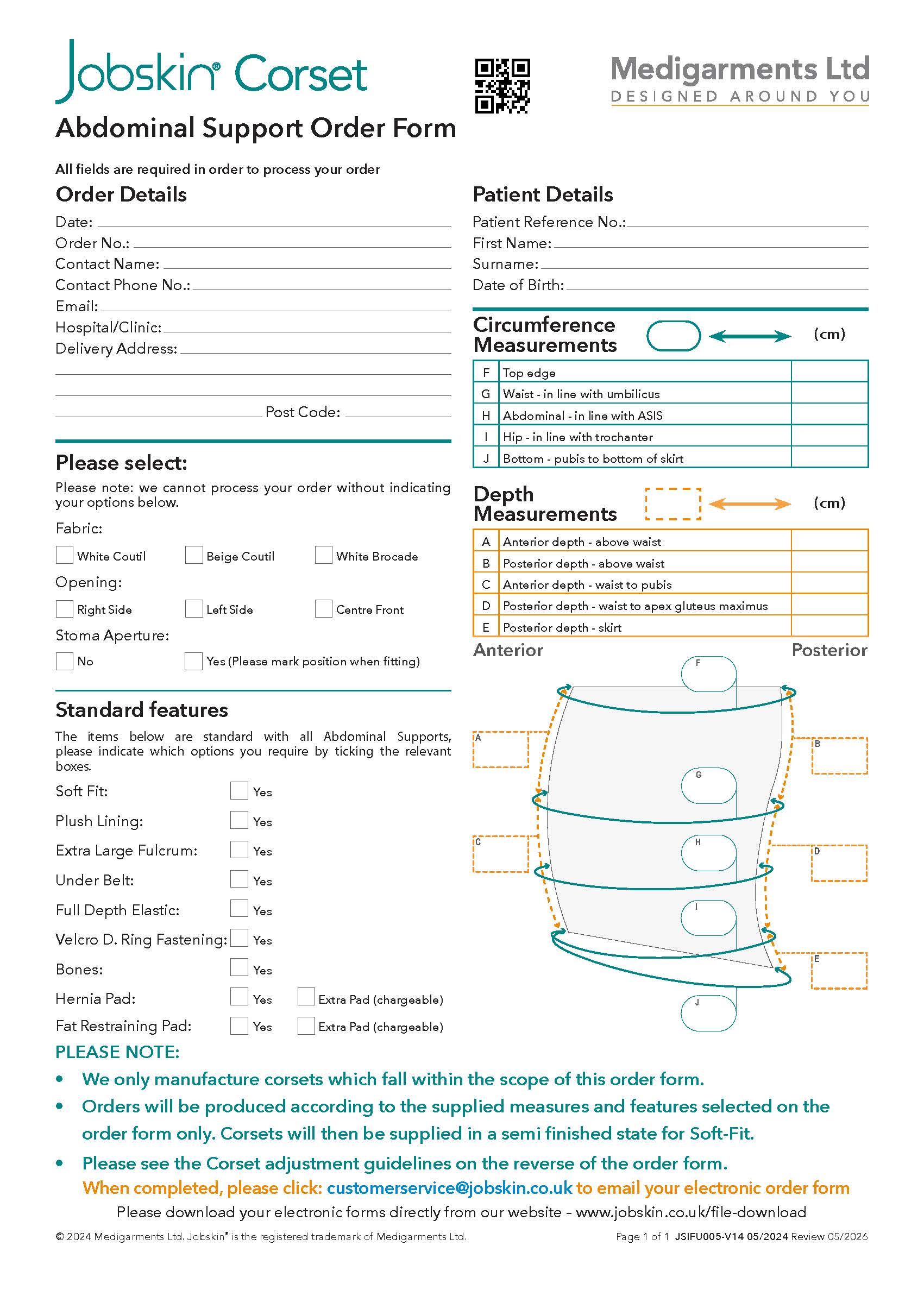 Jobskin Abdominal Support Order Form - Electronic